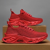 cheap Men&#039;s Sneakers-Men&#039;s Red Fashion Sneakers – Breathable Lace-Up Sport Shoes with Modern Sole Design for Running, Gym, Streetwear and Casual Weekend Outfits