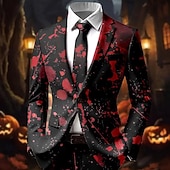 お買い得  ハロウィンのアウターウェア-男性用 ブレザージャケット コート 快適 高通気性 アーティスティック カジュアル パーティーイブニングウェア 日常 祭り 3Dプリント ボタン マルチポケット オールシーズン ノッチドラペル 長袖 赤1 赤3 ルビーレッド