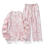 Herren Sweatshirt Trainingsanzug Outfit-Set Rundhalsausschnitt Outdoor Täglich Sport Kordelzug Tasche Druck Schwarz Weiß Rosa Polyester Sportkleidung Mode Streetwear Frühling preiswerte einfache Trainingsanzüge-Herren Sweatshirt Trainingsanzug Outfit-Set Rundhalsausschnitt Outdoor Täglich Sport Kordelzug Tasche Druck Schwarz Weiß Rosa Polyester Sportkleidung Mode Streetwear Frühling