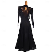 economico Sala da Ballo Standard-abito da ballo da sala nero da donna con dettagli in paillettes, maniche lunghe e gonna svasata: perfetto per balli latini, tango e performance