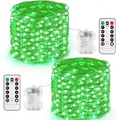 abordables Guirlandes lumineuses à piles-Lot de 2 guirlandes lumineuses à 200 LED, 20 m/66 pieds, pour Noël, Halloween, mariage, fête, festival, décoration intérieure et extérieure, avec boîtier à piles étanche AAA et télécommande