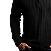 economico T-shirt in maglia a coste-Per uomo Maglietta Maglietta a Maglia a Coste Camicia a Maniche Lunghe Manica Lunga Henley Primavera Autunno Inverno Semplice Testurizzato Striscia di Fossa Moda Designer Essenziale Lavoro a maglia
