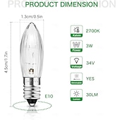 Χαμηλού Κόστους LED Λάμπες Globe-Λάμπα κεριού e10 34v 3w με ανταλλακτική λάμπα 7 σημείων καύσης 30lm ζεστό λευκό 2700k e10 λάμπα κεριού για φωτιστικά καμάρες χριστουγεννιάτικα δέντρα σε κορδόνι 10 τεμάχια