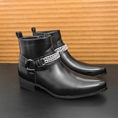 levne Dámské boty-Pánské hnědé chelsea boty z umělé kůže s řetízkovým akcentem, elegantní a moderní vzhled pro formální kancelářské oblečení, večírky a večerní vycházky.