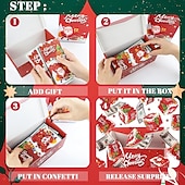 billige Gaveinnpakning-6/10/12/16/20 stk. juleoverraskelseshoppeeskesett - festlig rød papirgaveeske med julenissens design, sammenleggbar julepengeboks, gjør-det-selv unike sammenleggbare hoppende kontanter