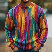 preiswerte Bedruckte Pullover für Herren-Herren Farbblock Abstrakt Pullover Strickware Rundhalsausschnitt Lässig Urlaub Straße Täglich 3D-Druck Stricken warm halten Langarm Frühling Herbst Winter Blau Grün Multi Color