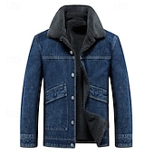 tanie Kurtki jeansowe-Męskie Kurtka zimowa Kurtka polarowa Jeansowa kurtka Urlop Codzienny Keep Warm Kieszeń Polar Jesień Zima Równina Moda Moda miejska Klapa Regularny Czarny Niebieski Ciemnoszary Kurtki