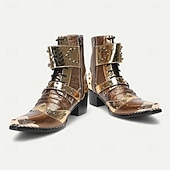 abordables Bottes en cuir haut de gamme-Bottines rétro punk pour homme – en cuir de vachette véritable marron avec rivets et brides à boucle, style rock gothique pour concerts, discothèques et mode moto