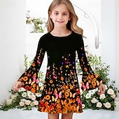 abordables Vestido de mariposa 3D-Girls ' 3D Mariposa Vestido Vestido de volante Manga Larga Verano Primavera Vacaciones Diario Festivos Hermosa Dulce Niños 4-12 años Vestido informal Hasta la Rodilla Ajuste regular