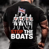 Ανδρικό Πατριωτικό T-Shirt με Γραφικό που Απεικονίζει 'Σταματήστε τις Βάρκες' Βρετανούς Ιππότες  Σχέδιο Σημαίας της Ένωσης T-Shirt με κοντά μανίκια