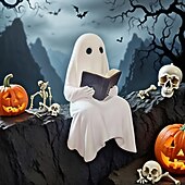 cheap Figurines &amp; Ornaments-Halloween Cute Ghost Decoration Reading Book Resin Figurine Spooky Tabletop Desk Ornament, Haunted House Mini Statue, Creepy Cute Decoration for Home, Office &amp; Party Decor