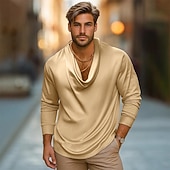 economico Camicie in raso da uomo-Per uomo Camicia Come la seta Camicia in raso Camicia casual Tinta unica Matrimonio Vacanza Bianco Blu marino Oro Manica Lunga Collo di pile Autunno Primavera &amp; Autunno Abbigliamento Arricciato