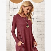 economico Vestito bianco-Per donna Abito Midi Vestito T-Shirt Abito a Tubino Casual Boho Quotidiano Sportivo Uscire Vestibilità comoda Semplice Manica Lunga Girocollo Nero Rosso Blu Grigio Primavera Autunno Inverno