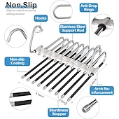 abordables Crochets et fixations-Lot de 2 cintres à pantalons, gain de place, 9 couches, multifonctionnels, en acier inoxydable, pour pantalons, jeans, leggings, blanc antique