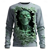 abordables T-shirts d&#039;Halloween-Halloween Homme Zombies 3D T-shirt manche longue T-shirt Impression 3D Col ras du cou Chemise Mode Exagéré Rue Occasionnel Quotidien Vert 1 # Vert 2# Vert 3# Été Printemps Automne Vêtement Tenue S M