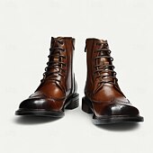 levne Prémiové kožené boty-Pánské hnědé kotníkové boty s brogue vzorem, klasický design s křídlovým hrotem, robustní outdoorové pracovní boty pro volný čas v podnikání, cestování a každodenní nošení