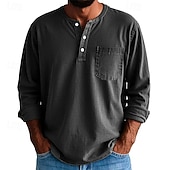 levne Pánská trička pro volný čas-Pánské Tričko Tričko Henley Trička Tričko Top Dlouhý rukáv Henley Jaro Podzim Bez vzoru Módní Designové Základní Kapsy Dovolená ulice Jdeme ven Fialová Černá Žlutá Top tričko pro muže