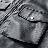 cheap Faux Leather Jackets-Men's Faux Leather Jacket Biker Jacket Motorcycle Jacket Vacation Daily Windproof Pocket Spring Fall Plain Fashion Classic Stand Collar Regular Black Red Jacket