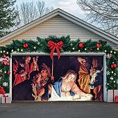 Christmas Outdoor Garage Door Cover Nativity Scene Jesus Birth Manger Large Tapestry Backdrop Holiday Wall Decoration For Outdoor Garage Door Home Christmas Festival Religious Celebration Decor4
