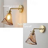 abordables Apliques de pared para interior-Apliques de pared de latón modernos, apliques minimalistas con pantalla de vidrio color té, lámparas de pared con ajuste de 90° hacia arriba y hacia abajo, 110-240 V