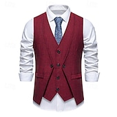 preiswerte Herrenweste-Herren Weste Gilet Urlaub Party Geschäft Mode Lässig Frühling Herbst Tasche 2 in 1 Knöpfe Polyester Bequem Einfach Einreihig Ein-Knopf V Ausschnitt Normale Passform Wein Marineblau Dunkelgray Kaffee