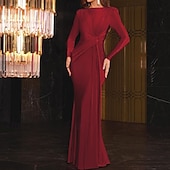 abordables Robe de cocktail-Femmes Robe Longue Maxi Robe Robe de Bal Robe de Soirée Robe en Satin Élégant Moderne Soirée Occasion Spéciale Coupe régulière Uni manche longue Col ras du cou Noir Rose Claire Rouge Bleu Roi Automne