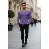 ieftine Tricou din tricot cu nervuri-Bărbați Tricou Cămașă musculară Tricou din tricot cu nervuri Tee Top Manșon Lung În V Primăvară Toamnă Iarnă Simplu Pit Strip Modă Designer De Bază Tricotaj Vacanță Stradă Casual Negru Alb Albastru