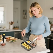 abordables Ustensiles de cuisine-Poêle antiadhésive 3 en 1 en alliage de titane avec poignée surélevée anti-brûlure, grattoir et brosse à huile, poêle à petit-déjeuner, marmite à hamburger, poêle à petit-déjeuner multi-sections, gril