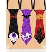 abordables Accessoires d&#039;Halloween-Ensemble de cravates scintillantes pour femmes à motif citrouille, araignée et chauve-souris pour Halloween - 3 pièces pour accessoires de fête costumée et de cosplay