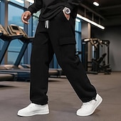 お買い得  スウェットパンツ-男性用 カーゴパンツ スウェットパンツ フリースパンツ ワイドレッグスウェットパンツ アスレチックパンツ ドローストリング 弾性ウエスト マルチポケット 平織り 吸汗性 高通気性 全長 アウトドア スポーツ・アウトドア カジュアル 旅行度假风 ファッション ブラック ネイビーブルー