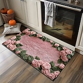 Doormat Faux Cashmere Entryway Rug Non-Slip Latex Dotted Backing, 3D Printed Rose Floral Accent Floor Mat, Washable Front Door Mat for Entry, Porch, Bedroom, Kitchen3