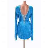 ieftine rochie de concurs-Rochie latină cu franjuri, pentru femei, cu imprimeu de spandex, pentru antrenament de performanță