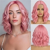 ieftine Peruci de petrecere-Perucă scurtă blondă ombre ondulată pentru femei, lungimea umărului de 12 inch, perucă bob ondulată, buclată, cu despărțire la mijloc, aspect natural, perucă sintetică rezistentă la căldură, pentru uz