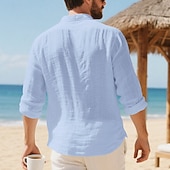 preiswerte Baumwoll-Leinenhemd-Herren Hemd Leinenhemd Freizeithemd Knopfhemd Baumwollhemd Einfach Urlaub Hawaiianisch Schwarz Weiß Gelb Marineblau Langarm Revers Frühling Herbst Bekleidung
