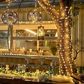 abordables Guirlandes lumineuses à piles-Lot de 2 guirlandes lumineuses à 200 LED, 20 m/66 pieds, pour Noël, Halloween, mariage, fête, festival, décoration intérieure et extérieure, avec boîtier à piles étanche AAA et télécommande