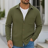 economico camicia da uomo con bottoni-Per uomo Camicia Camicia a nido d&#039;ape Camicia Estiva Camicia casual Camicia con Bottoni Nero Borgogna Blu Verde Kaki Manica Lunga Semplice Testurizzato Bavero Vacanza Casuale Tasca Abbigliamento Moda