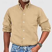 preiswerte Button-Down-Hemden für Herren-Herren Hemd Kleidhemd Durchgeknöpft Hemd Einfach Geschäft Täglich Schwarz Weiß Gelb Rosa Langarm Umlegekragen Sommer Frühling Bekleidung