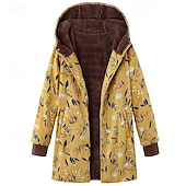 preiswerte Fleece-Futterjacken-Damen Wintermantel Mantel Kapuzenjacke Warm Bequem Tasche Knöpfe Lässig Blumen Urlaub Ausgehen Wochenende Regulär Kapuzenpullover Normale Passform Langarm Oberbekleidung Weiß Gelb Rote Herbst Winter