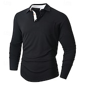 preiswerte Klassisches Poloshirt für Herren-Herren Golfshirt Golf Poloshirts Arbeit Lässig Revers Langarm Basic Modern Einfach Tasche Knöpfe Frühling Herbst Normale Passform Schwarz Weiß Marineblau Dunkelgrün Khaki Armeegrün Golfshirt