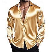 abordables Chemises en satin pour hommes-Homme Chemise Chemise en satin Chemise habillée Chemise Décontractée Chemise Boutonnée Uni Formel Mariage Bleu Ciel Noir Blanche Vin manche longue Revers Printemps &amp; Automne Toutes saisons Vêtement