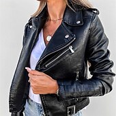 levne Bundy z umělé kůže-Dámské Neformální bunda Zahřívací Pohodlné Zip Kapsy Módní Venkovní Bez vzoru Jdeme ven Víkend Zip Standardní Klopa Běžný Dlouhý rukáv Svrchní oděvy Černá Fialová Podzim Zima