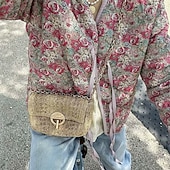 Недорогие Куртки с утеплителем-Жен. Пуховик Стеганая куртка Повседневная куртка Удобный Дышащий Кулиска Ретро На каждый день Цветочный принт Отпуск Для улицы Повседневные На каждый день Кардиган Короткая V-образный вырез