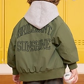 cheap Boy&#039;s Baseball Jackets-Kids Unisex Baseball Jackets Outerwear Letter Long Sleeve Zipper Pocket Comfort Soft Coat Outdoor Fashion Daily Black Green Spring Fall 4 years+
