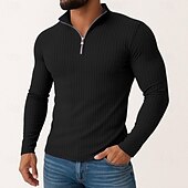economico T-shirt in maglia a coste-Per uomo Maglietta Maglietta con Zip a Quarti Maglietta a Maglia a Coste Manica Lunga Zip a un quarto Primavera Autunno Inverno Semplice Striscia di Fossa Moda Designer Essenziale Lavoro a maglia