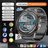 abordables Montres connectées-LW9 Montre intelligente 1.43 pouce Smartwatch Montre Connectée Bluetooth 4G Surveillance de la température Podomètre Rappel d&#039;appel Compatible avec Android iOS Hommes GPS Longue Veille Appels Mains