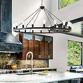 economico Modello a candelabro-lampadario a led nero su ruote 20-luce grande lampadario rustico rustico di campagna lampada industriale per sala da pranzo soggiorno cucina isola foyer corridoio
