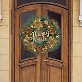 cheap Wreaths, Garlands &amp; Swags-Christmas Wreath for Front Door, Indoor &amp; Outdoor Decoration, Gold Holiday Floral Vine Wreath with Merry Christmas Letters, Artificial Garland for Hotel, Store, and Home Decor