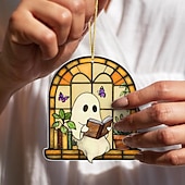 זול קישוטים לתלייה ושולחן של הלואין-קישוטי רפאים ויטראז&#039; דמויי אקריליק לליל כל הקדושים, לוכד שמש חמוד לקישוט ליל כל הקדושים, מתנת רוח רפאים חמודה לאוהבי ספרים, קישוט סתיו גותי לחלון, מתנות ליל כל הקדושים לנשים