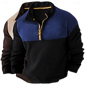 economico T-shirt in maglia waffle-Per uomo Camicia a nido d&#039;ape Maglietta Maglia Mezza Zip Camicia a Maniche Lunghe Manica Lunga Zip a un quarto Autunno Primavera &amp; Autunno Blocco di colori Moda Designer Essenziale Patchwork 2 Pezzi
