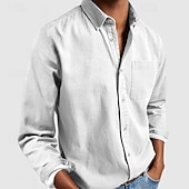preiswerte Freizeithemden für Herren-Herren Hemd Freizeithemd Knopfhemd Schwarz Weiß Rosa Rote Marineblau Langarm Einfach Revers Lässig Täglich Fronttasche Bekleidung Elegant Mode Lässig